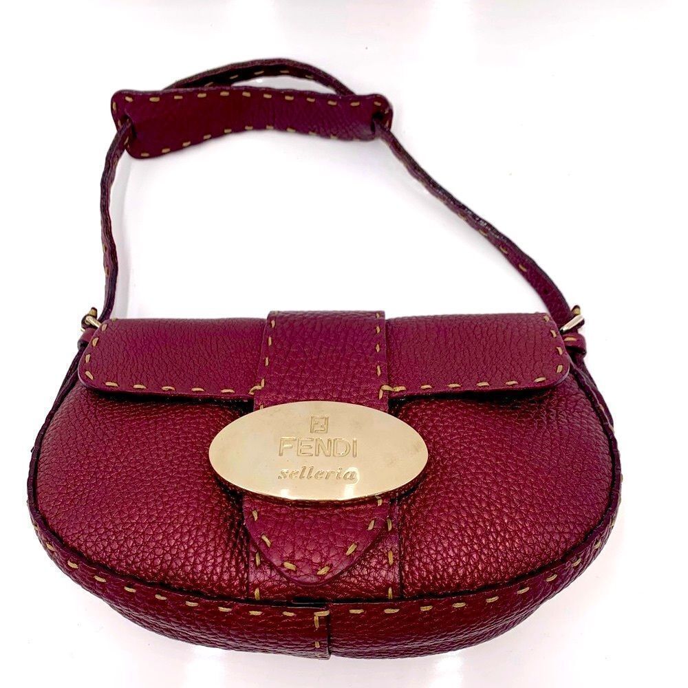 Auth Fendi Plum Selleria Leather Baguette Shoulder Bag Preloved Purse Excellent - Picture 4 of 14